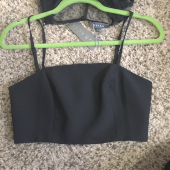 NWT Gracia Black Caged Sheer Crop Top - Picture 7 of 8
